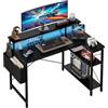 Grandder Scrivania ad Angolo Reversibile 100x70cm, Tavolino Computer a Forma L Ripiani Portaoggetti e Struttura in Acciaio, per Gaming, Computer, Ufficio, Studio e Casa, Nero