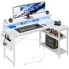 Grandder Scrivania ad Angolo Reversibile 100x70cm, Tavolino Computer a Forma L Ripiani Portaoggetti e Struttura in Acciaio, per Gaming, Computer, Ufficio, Studio e Casa, bianco