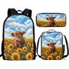 THKVSV Zaino per ragazze e ragazzi scuola elementare zaino per studenti elementari borsa con portapranzo borsa portamatite stampa cavallo, Girasoli carini della mucca delle Highland, One Size, Zaino