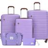 Travelhouse Ascona - Set di 5 bagagli, valigetta con ruote, policarbonato + custodia rigida ABS, borsa da viaggio e beauty case, set di bagagli a mano, viola/lilla, 77x30x53 cm, Set di valigie