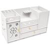 Quiltern Valigetta cosmetica con cassetti in PVC e portagioie con specchio, per camera da letto, bagno, spogliatoio, stanza vanità, bianco, Semplice, moderno