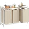 VASAGLE Cesto Portabiancheria, Porta Biancheria, 3 Sacchi in Tessuto Rimovibili, Piano d'Appoggio, Metallo, 3 x 40 L, 92,5 x 33 x 72 cm, Beige Cappuccino e Beige Naturale BLH301LH01
