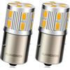 Ruiandsion Kit 2x Lampade LED BA20S Moto 6-30V - Fari Fendinebbia Non Polarizzati - 17 Chip SMD 5730 Bianco Caldo - Super Luminosità - Luce Combinata Alta/Bassa