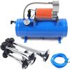 Esyogen Compressore d'aria con 4 Trumpet 12 V 150 PSI Train Air Horn Kit Compressore d'aria con serbatoio da 6 l, blu, per veicoli, motori auto e pneumatici da bicicletta