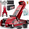 TRESKO Cric idraulico 2,5 T, altezza di sollevamento 85-385 mm, con valigetta, idraulico, piatto, per auto basse, ruote a 360°, include 2 cuscinetti in gomma, tappetino per ginocchia