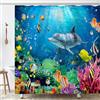 OCEUMACO Delfini Tenda Doccia Antimuffa 180x200 cm Tessuto in Poliestere Tenda per Doccia Pesci Oceano Colorata Stoffa Impermeabile Tende Vasca da Bagno con Anelli Lavabile Lavatrice
