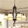 Ganeed Lampadario Vintage Country Finitura Bronzo Anticato Paralume in Vetro Altezza Regolabile Illuminazione Rustica a Sospensione per Isola Cucina Soggiorno Nero 6 Luci