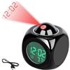 Generic Sveglia a proiezione con cavo di ricarica, orologio digitale per camere da letto con display a soffitto, proiettore di temperatura, sveglia con display a LED, orologi a batteria (nero)