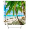 OCEUMACO Design Mare Blu Tenda Doccia Antimuffa Stampa 3D Sabbia Beige Onda Verde Acqua Tende Vasca da Bagno in Tessuto Poliestere Impermeabile Foglie Palme 180x180 cm Lavabile in Lavatrice