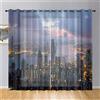 Hiseng Tenda per Interni Moderno Tende Filtranti 2 Pannelli, Vista Città Stampa Tende Voile Semi Trasparenti Sheer Tenda per Cameretta da Letto Soggiorno Camera Balcone (140x244cm,Città Neon)