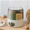 Generic Contenitore per cereali girevole a 360° - Dispenser di riso trasparente con 6 scomparti e uscita con un clic, organizer ermetico per alimenti secchi per riso, legumi, fagioli rossi e cucina