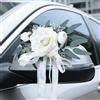 DBREAKS 2 pezzi decorazioni per auto da matrimonio, decorazioni floreali per maniglie delle portiere, rose bianche artificiali con ventose per auto specchietti retrovisori da matrimonio