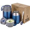 VITONIS Thermo per Alimenti 2 Pezzi 500ml & 700ml, Contenitore Termico per Alimenti di Acciaio Inossidabile con Cucchiaio Pieghevole, Isotermico Sottovuoto per Cibi Caldi e Freddi (Blu)