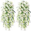 Generico Ipomea Artificiale Pendente 75 cm - 2 Pezzi - Fiori Finti da Esterno Realistici - Pianta Artificiale Cadente per Balcone e Giardino - Decorazione per Matrimonio e Feste Senza Manutenzione (Bianco)