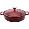 ELO 3082826 casseruola in ghisa smaltata bassa antiaderente con coperchio, rosso ciliegia, adatto al forno, pentola a cottura a induzione, 28 cm, 3L