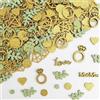 Bafiwu 100 pezzi decorazione in legno per matrimonio, oro glitterato Mr & Mrs cuore anello foglia - decorazione da tavolo rustica per tavola di nozze, buffet, addio al nubilato e matrimoni all'aperto