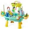 Pineeseatile Lavandino da gioco per bambini da 1 a 3 anni, Lavandino da gioco con acqua corrente - Giocattolo elettrico a ricircolo con spruzzo vulcanico, Pesca e attività con scivolo (Blu), Tavolo da acqua per b