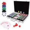 PLAYWUS Set completo da poker con 500 chip laser, 2 ponti da poker con 3 bottoni poker, set da poker professionale deluxe, gioco di strategia, valigetta in alluminio, dimensioni a scelta per famiglia