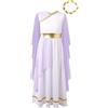 dPois Costume Antica Dea Romana Greca Mitologia Principessa con Corona Alloro Dorata Bambina Costume Toga Tunica Vestito Costume Medievale Costume Carnevale Halloween Lanvanda 13-14 anni