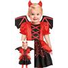 FIESTAS GUIRCA | Costume di Diavolo per Bebè - Ali, Diadema e Vestito - Costumi da Demone per Halloween, Carnevale e Feste in Maschera - Ideale per Bambine - Rosso e Nero
