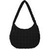 izuzta Borsa a tracolla trapuntata da donna, grande, trapuntata, in nylon leggero, borsa a tracolla imbottita, nero, Large