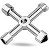 ALFFREUDE 4 vie chiave multiuso a quattro vie multifunzione Cross Triangle Key Cle armadio elettrico universale 4 in 1 per ascensori, armadi elettrici, valvole (argento)