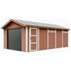 TIMBELA Garage di qualità premium 21 m²- L378xL648 cm- garage per auto, moto, biciclette, macchine da giardinaggio - Costruzione con pannelli LP Smartside - Timbela M992B-REDWOOD RED