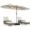 COSTWAY Ombrellone da Giardino Doppio 400 x 200 cm, con 36 Luci LED Solari, Manovella 12 Stecche, Base, Anti-UV, Rettangolare, per Giardino Piscina Cortile (Beige)