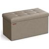 SONGMICS Cassapanca Contenitore da 76 cm, Pouf Contenitore, Panca, Poggiapiedi, Tavolino, Seduta Imbottita, PVC, Regge fino a 300 kg, Grigio Tortora LSF040R01