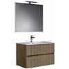 Mama Store Mobile bagno SILVAE 80cm Doppio Cassetto Cannettato con lavabo, specchio e lampada ROVERE NATURALE - MaMa Store