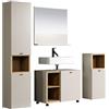 trendteam smart living - Sao Paulo - Set di mobili da bagno - Kashmir (beige)/rovere Evoke - Mobile alto per lavabo con ruote, specchio da parete, armadio da bagno - 180 x 186 x 42 cm - Funzione soft