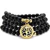 oasymala Accessori per la meditazione, 108 perle Mala, ciondolo albero della vita in oro, bracciale o collana di perle yoga per uomo o donna (Agata nera (Black Agate))