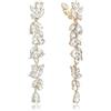 EVER FAITH Orecchini a clip per lampadario con cristalli di strass per donna sposa Art Deco Marquise Teardrop lunga pendenza orecchini a goccia per prom verde oro tono, Cristallo