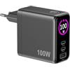 Celly - Caricatore GaN 100W con Schermo LED e 3 Porte USB-C/USB-A, Ricarica Ultra Rapida Multi-dispositivo