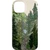 Pine Tree Stained Glass Mosaic Landscape Custodia per iPhone 14 Paesaggio montano della foresta di pino verde salvia di vetro