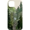 Pine Tree Stained Glass Mosaic Landscape Custodia per iPhone 14 Plus Paesaggio montano della foresta di pino verde salvia di vetro