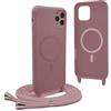 YFSYLL Magnetica Cover per iPhone 11 Pro Max con Cordino,Compatibile con MagSafe,Silicone Case con Regolabile Cordino da Collo Nylon Catena Collana Tracolla - Rosa Gold