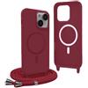 YFSYLL Magnetica Cover per iPhone 13 Mini con Cordino,Compatibile con MagSafe,Silicone Case con Regolabile Cordino da Collo Nylon Catena Collana Tracolla - Rosso