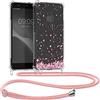 kwmobile Custodia Compatibile con Huawei P10 Lite Cover - Back Case in Silicone TPU - Protezione Smartphone con Cordino - rosa/marrone scuro/trasparente