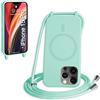 FMPCUON FNPCUON Cover Magnetica Silicone per iPhone 15 Pro con Cordino,Compatibile con MagSafe,Custodia con Laccio Collana Tracolla Collo Sottile TPU Antiurto Protettiva Case con Corda.Menta verde