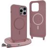 YFSYLL Magnetica Cover per iPhone 14 Pro Max con Cordino,Compatibile con MagSafe,Silicone Case con Regolabile Cordino da Collo Nylon Catena Collana Tracolla - Rosa Gold