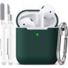 R-fun Custodia per Airpods 1a/2a generazione (2016/2019),Cover Airpods protettiva in morbido silicone con LED visibile sulla parte anteriore,con kit di pulizia,Verde foresta
