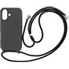 Ququcheng Cover Compatible con iPhone 16 Plus(6.7),Cellulare Girocollo Custodia con Cordino TPU corda Silicone Case Bumper per iPhone 16 Plus(6.7) Custodia-Nero