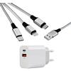 MUTTO Confezione di caricabatterie USB C, adattatore di alimentazione USB C da 10 W, con tipo C e A+ 3 in 1 Multi cavo di ricarica universale da USB a Micro USB/USB-C/Lightning