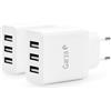 Garza -Pack 2 caricabatterie multiplo da parete con 3 porte USB, spina adattatore tripla USB, caricatore mobile (5 V/3,4 A), universale, protezione sovraccarico/corto circuito, bianco