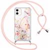 Saqmkil Cover Cordino per iPhone 11 6,1,Trasparente Aesthetic Disegni Fiori Custodia con Collana Tracolla Laccio Collo Corda,Ragazze Morbido TPU Bumper Silicone + PC Antiurto Protettiva Case,Farfalle