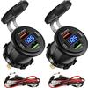 Aicharynic 2 pezzi 4 connettori 12 V presa USB, caricatore USB in alluminio, display digitale PD30 W/QC3.0, presa da incasso 12 V con voltmetro per auto, camper, barca, moto