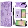 LSPCASA Custodia per Samsung Galaxy A57 in pelle PU per Samsung Galaxy A57, con funzione leggio, fiori di ciliegio e farfalla, pieghevole, con scomparti per carte di credito, lilla