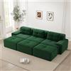 NuvlaGu Divano angolare modulare con funzione letto, in morbido tessuto a coste, 3 posti, senza telaio, con 3 sgabelli, comodo divano letto per soggiorno e appartamento, verde
