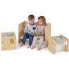 COSTWAY Tavolo e 2 Sedie per Bambini con Lavagna (Naturale) | Set Salvaspazio per Bambini 3+ Anni con Piedini Antiscivolo, per Camerette, Soggiorno e Studio